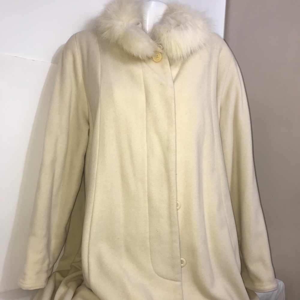 Utex Luxurious Cream Fur Lined Cashmere TrenchCoat